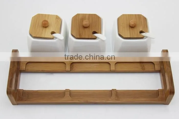 Ceramic canister with bamboo tray widely used
