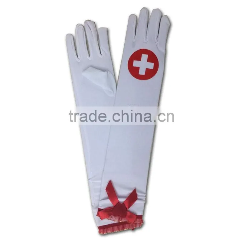 white halloween costume long arm gloves LG-027