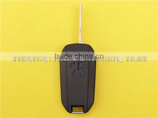 Peugeot car key 3 button flip remote replacement key shell with groove blade