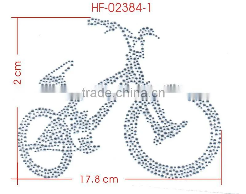 Clear Crystal Riding Bicycle Countryside Iron-on Hot Fix Motif Rhinestone