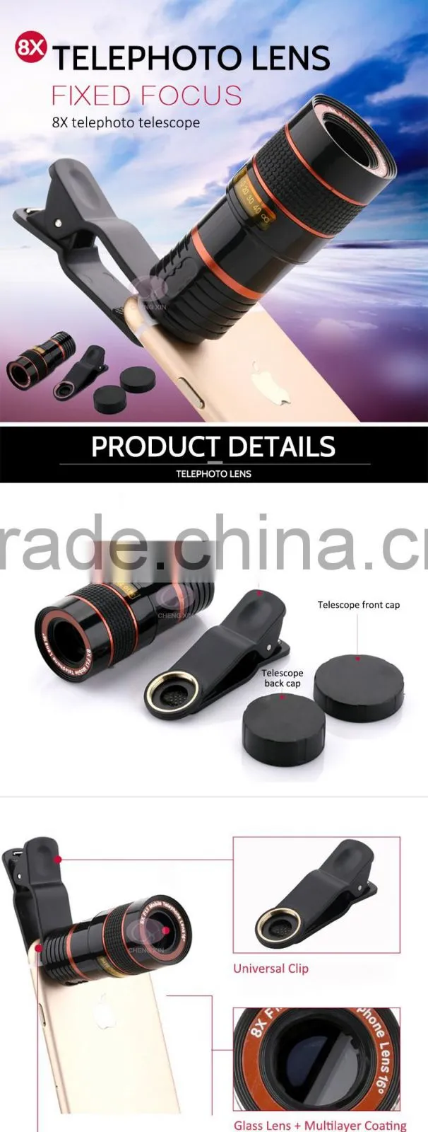 High Quality Inspection Microscope 8x Fixed Focus Macro Lens Cell Phone Camera Lens Cover for Mobile Phone