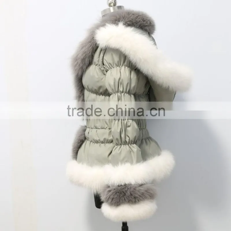 belin fashion down jacket with fox fur trim /down garment with fur hood