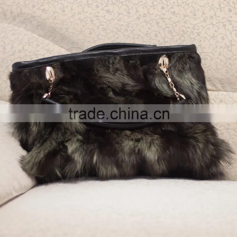 2015 New Arrival Fashion Factory Price Real Fox Fur Lady Handbag