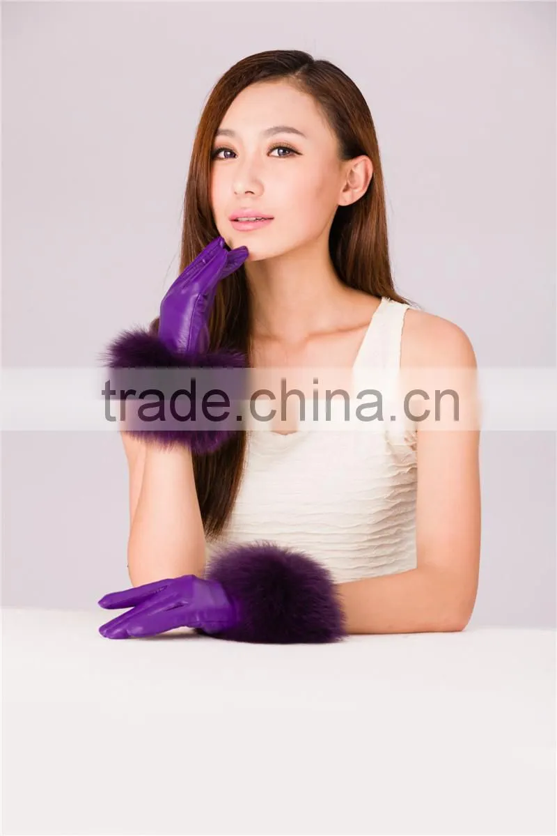 fashion hot-selling safety winter gloves gloves leather glove with fox fur