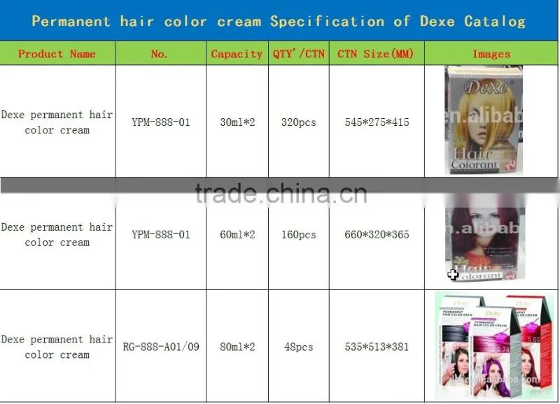 hair color cream brands with Dexe high quality for hair color dye