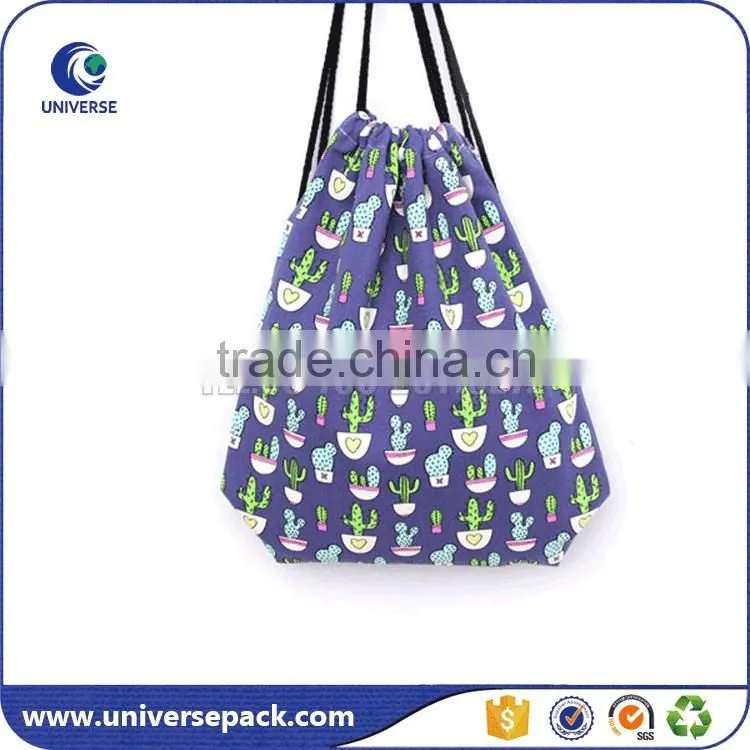 White canvas heat transfer backpack bag with drawstring