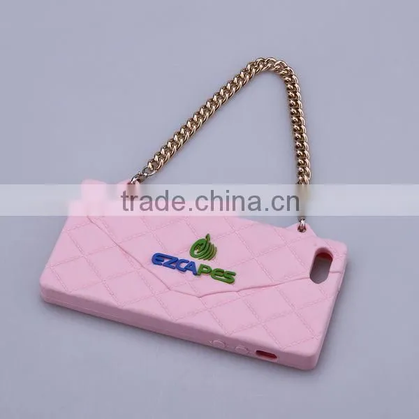 custom design fashion rhombus shape silicone cell phone case with chain