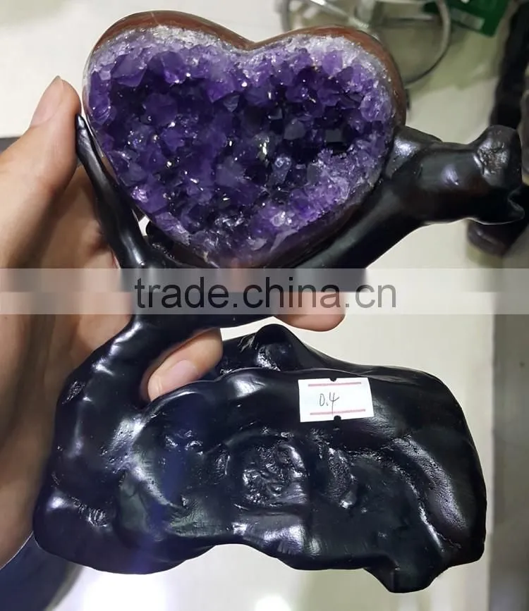 Natural Romantic Heart Shape Amethyst Geodes Purple Quartz Crystal Cluster