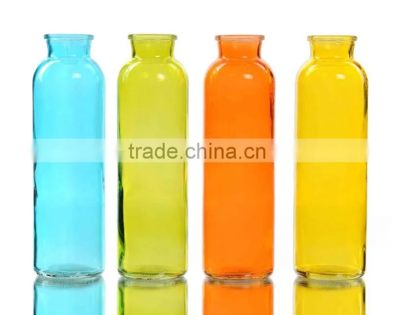 Tall Cylinder Slender Color Glass Vase