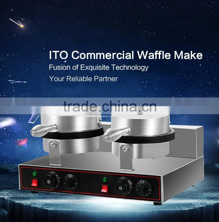 ITO-WM02 220V Table Counter Top Dual Round Head Stainless Steel Automatic Electric Commercial Waffle Baker for Sale