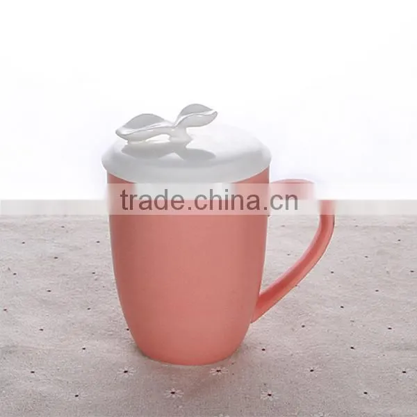 400ml 14oz ceramic coffee mug with lid solid color tea cup with cover solid color Factory directly sale