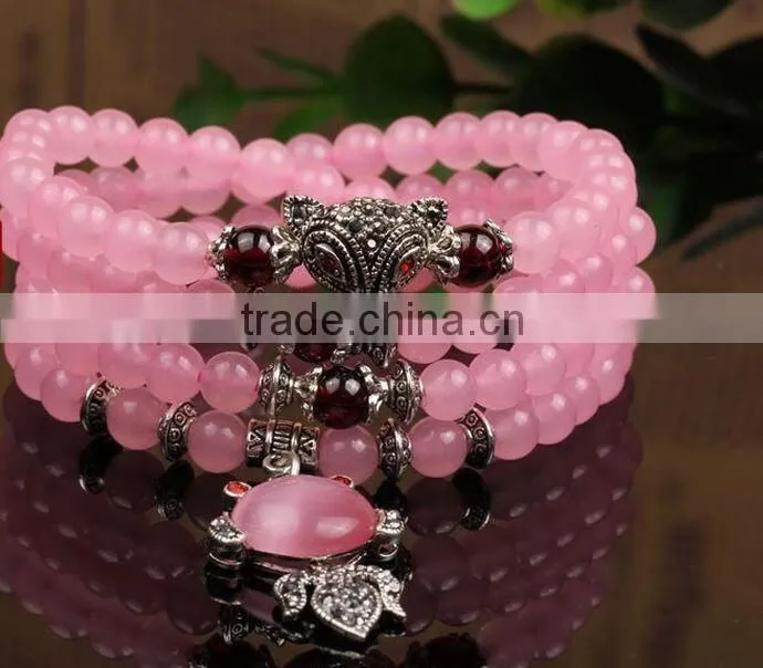 genuine natural pink crystal small lucky bead bracelet for sale