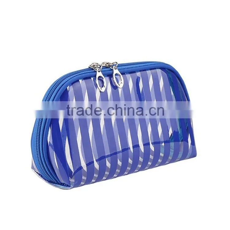 Stripe PVC Transparent Toiletry Bag Portable Travel Cosmetic Bag