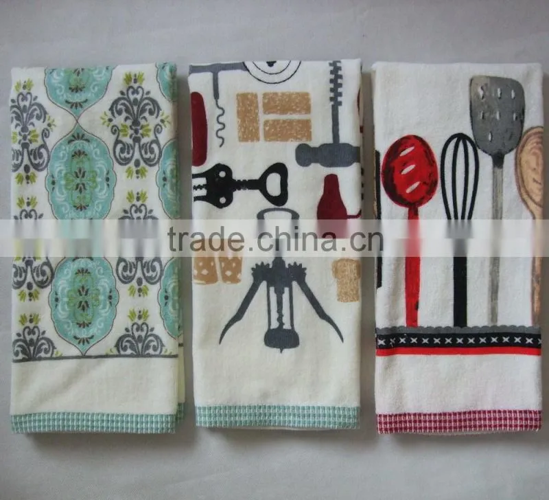 reactive printing velour towel with dobby border or hemmed edge in full printing