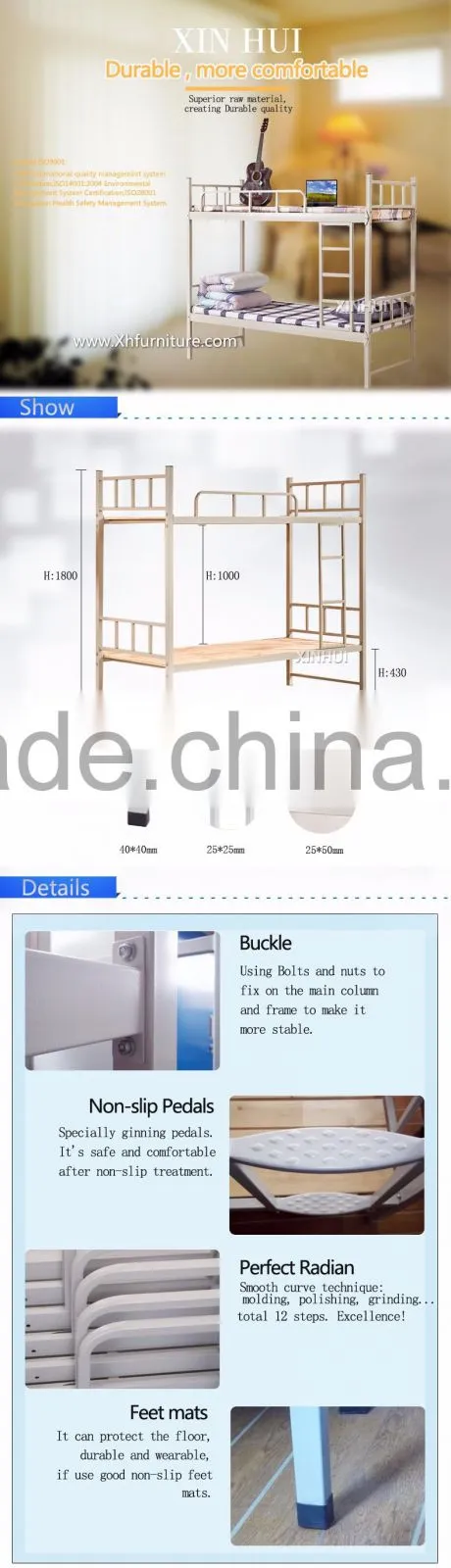 Chinese durable steel bunk bed school furniture sets hot selling