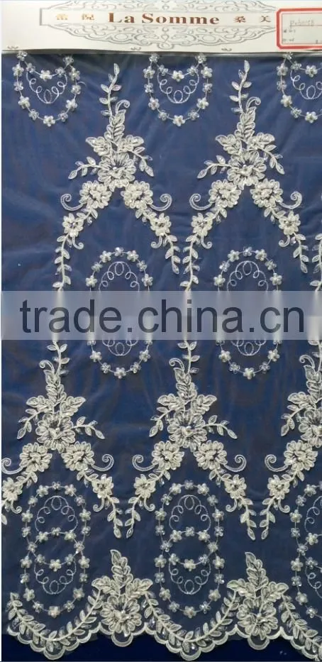 Latest design cord laces high quality beaded bridal lace fabric
