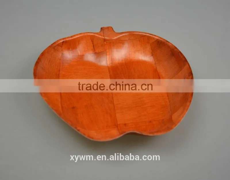 Cheap Apple Shaped Red Woven Wooden Party Kid Gift Decoration Plate and Bowl