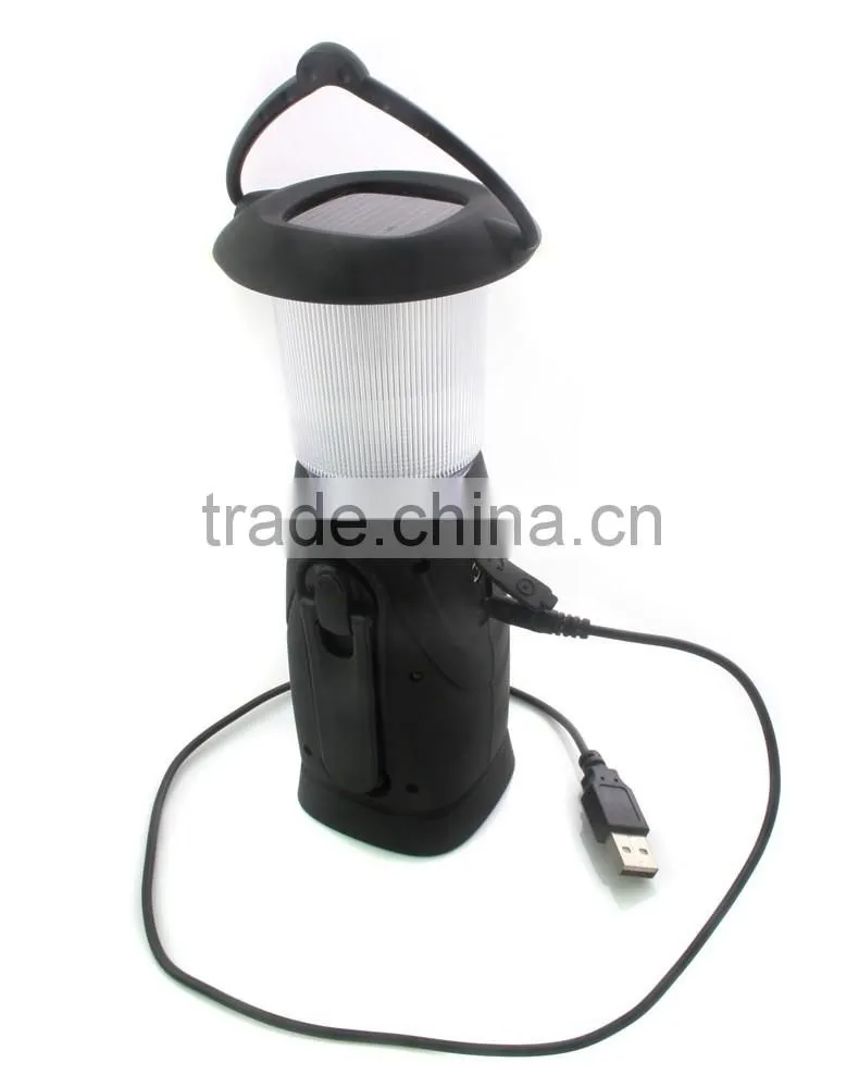 FM Radio Dynamo & Solar 8LED Camping Lantern USB Charger Hand Crank Hanging Lantern