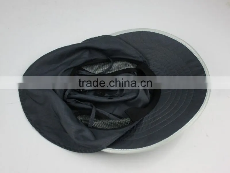 Custom summer polyester large brim flap cap with side mesh