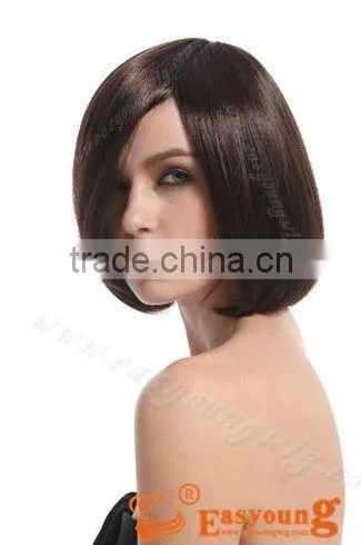 long bob wigs, Synthetic natural brown long bang hair wigs with division