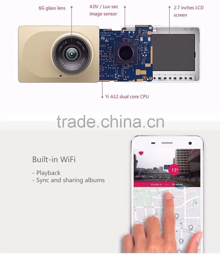 Original Xiaomi YI Smart Car DVR WiFi Xiaoyi Dash Camera 165 Degree ADAS 1080P 60fps 2.7Inch Car Camera