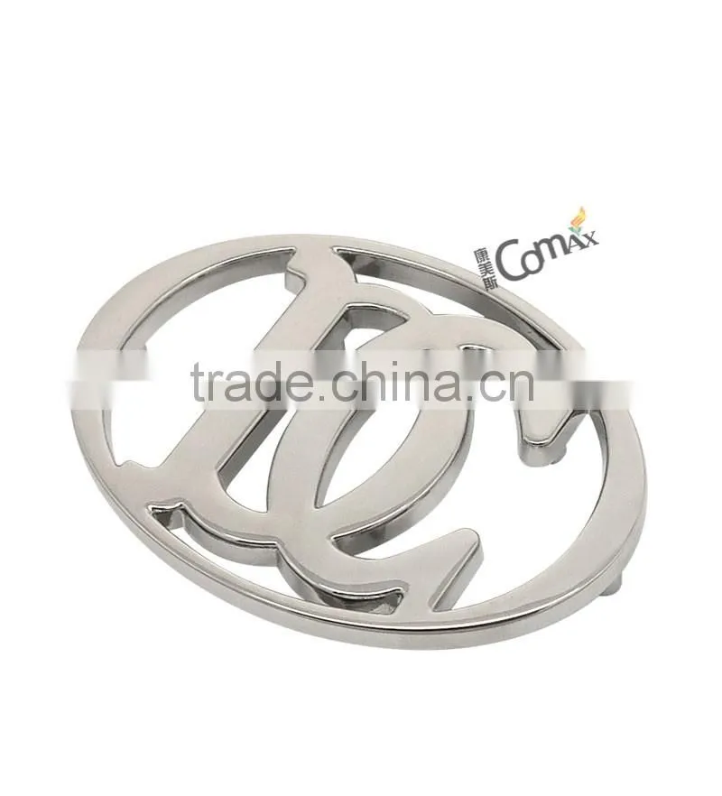 Oval hollow letters silver custom metal logo labels for handbags
