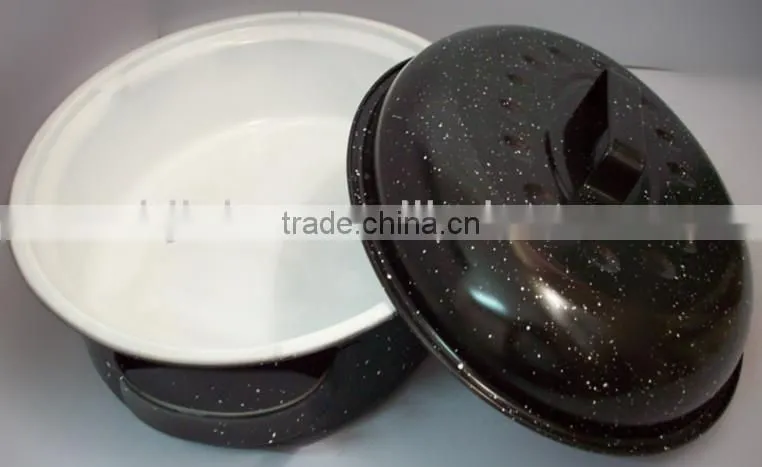 Cookware chicken white and black ceramic roaster pan