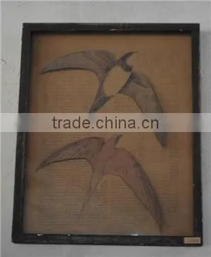 antique 3D paper printing wooden butterfly picture frame with glass covering