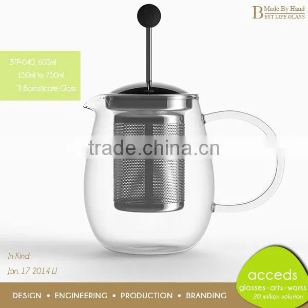 Promotional Custom Interesting Wholesale Handcrafted Pyrex Glass Tea Pot With Infuser