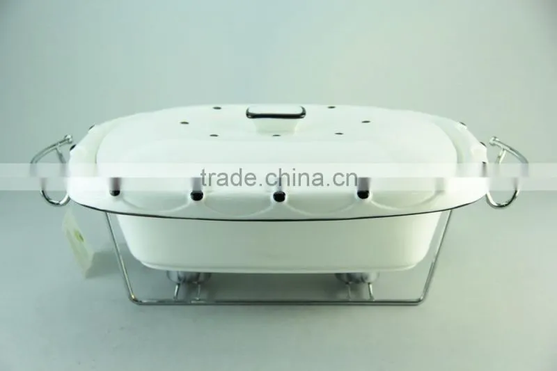 porcelain casserole with chrome stand