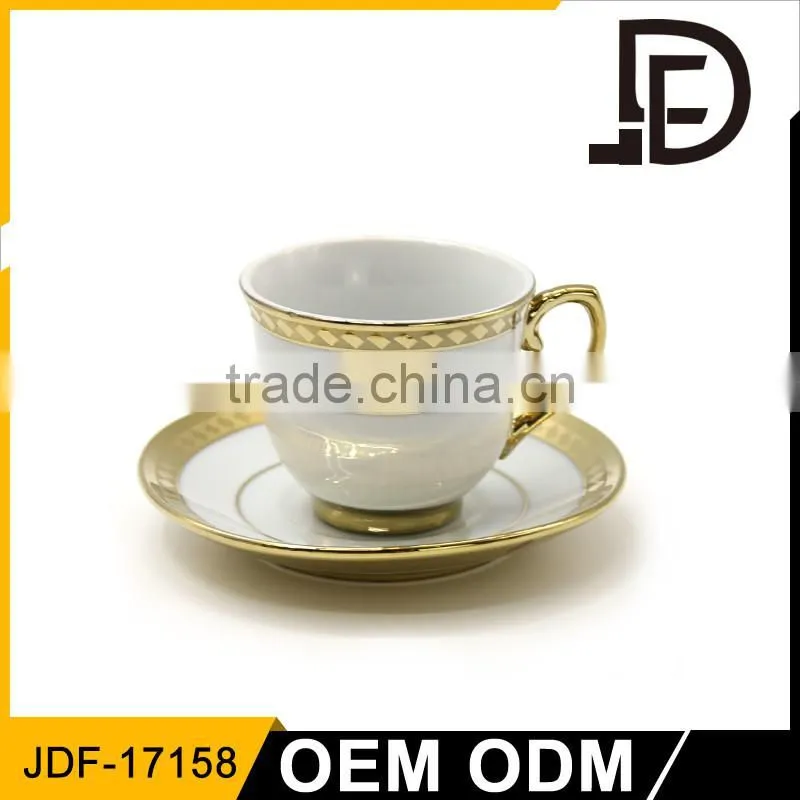 logo print golden brim bone china coffee tea drinking cup and saucer