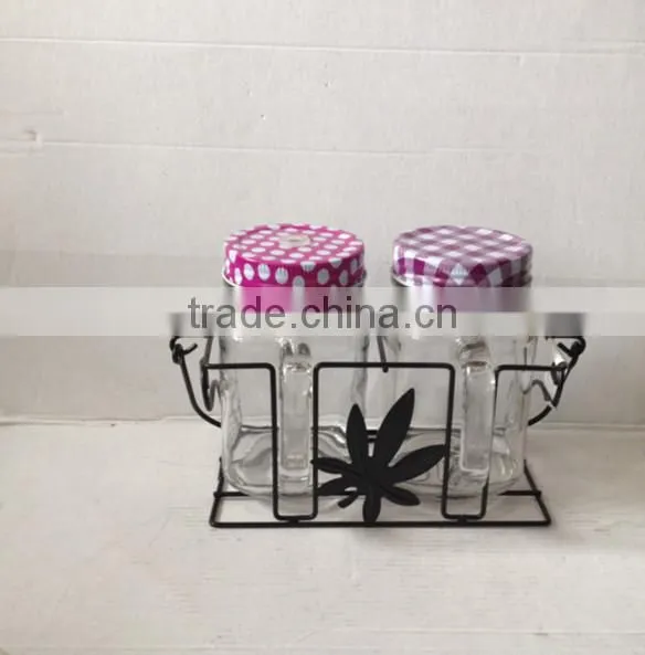 3 pcs glass mason mug with lid and plastic pipe