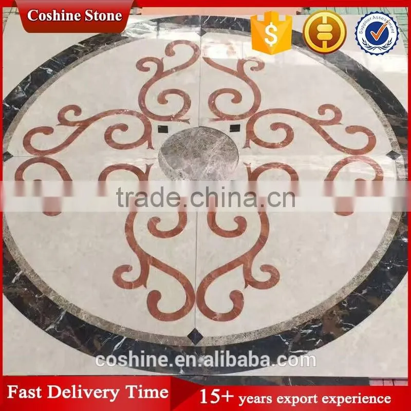 Orange beige flower waterjet marble tiles design floor pattern
