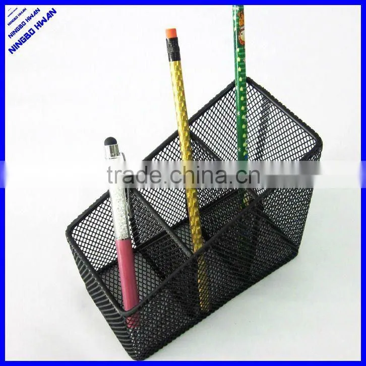 Rectangle 3 compartment metal mesh pen holder and note holder