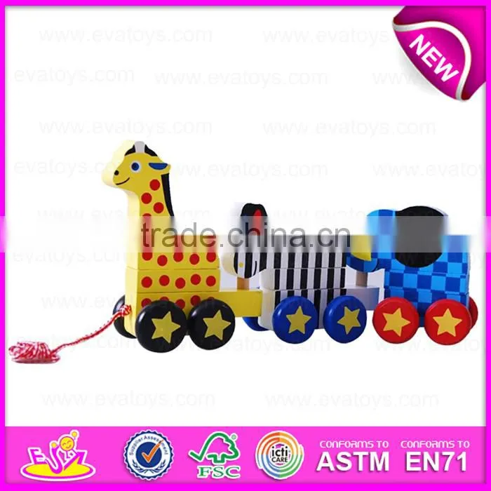 2015 Hot Sale Newest Pull String Toys for kids,children wooden pull line toy,Cheap cartoon animal pull wire walking toy W05B082