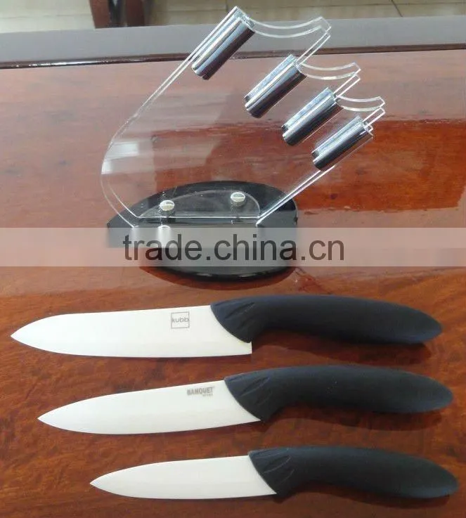 3 pieces ceramic kitchen knife set with Arylic block