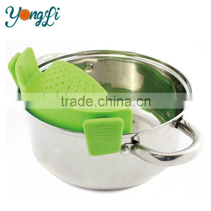 Universal Size Fit Most Pans Clip-on Green Silicone Pasta Strainer
