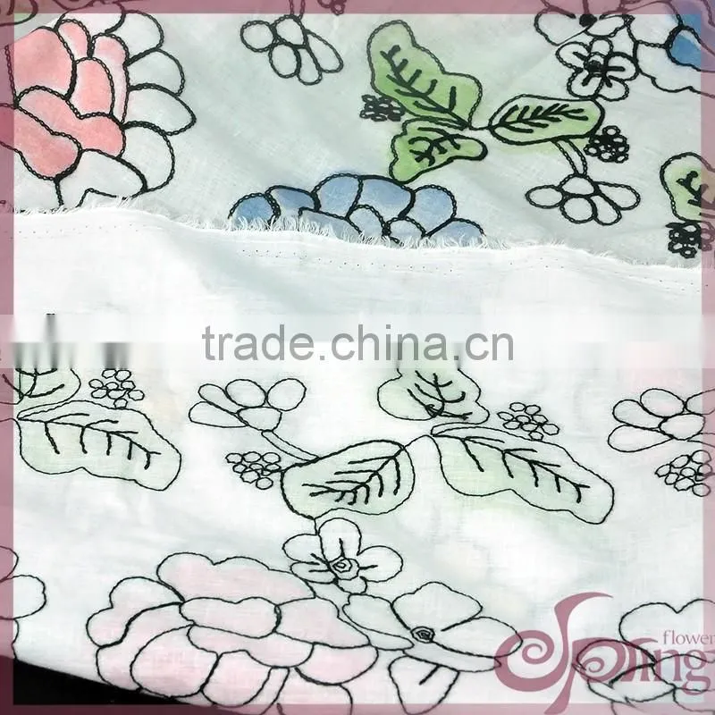Elegant big floral printed embroidered cotton lace fabric for dress/blouse