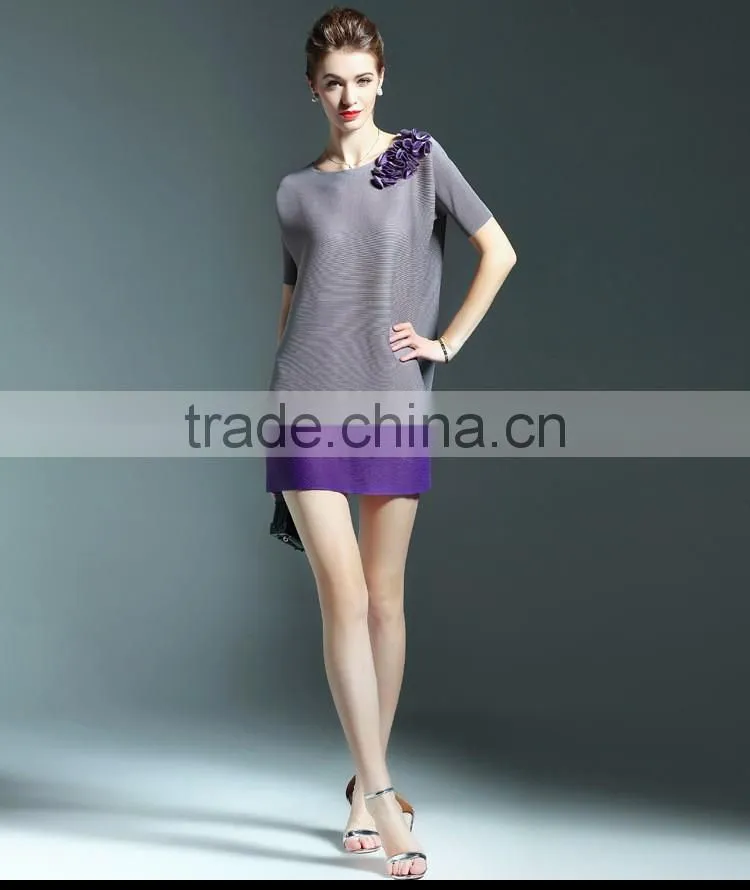 Fat mm women foreign trade large size plicated dress with 3d flower