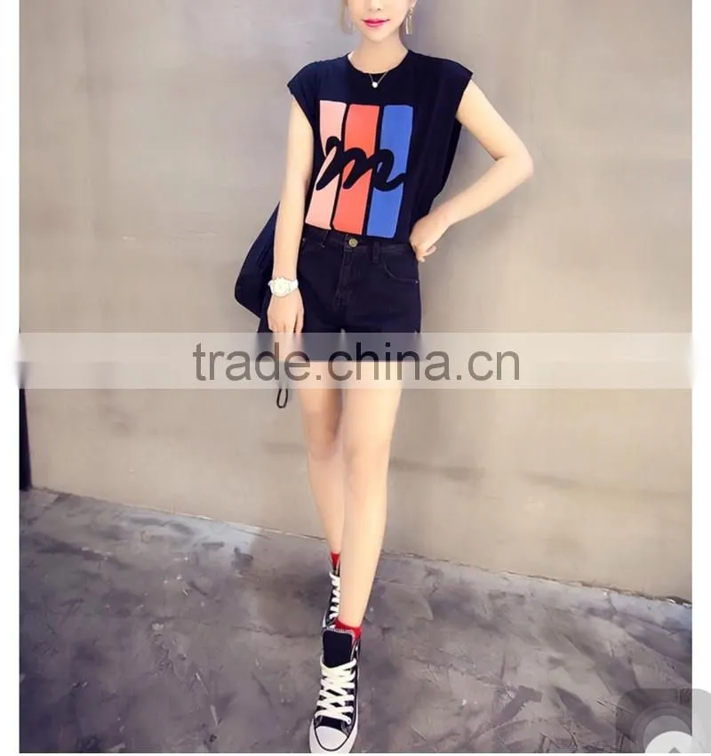 Lady t-shirt , sleeveless round neck t shirt for sexy women
