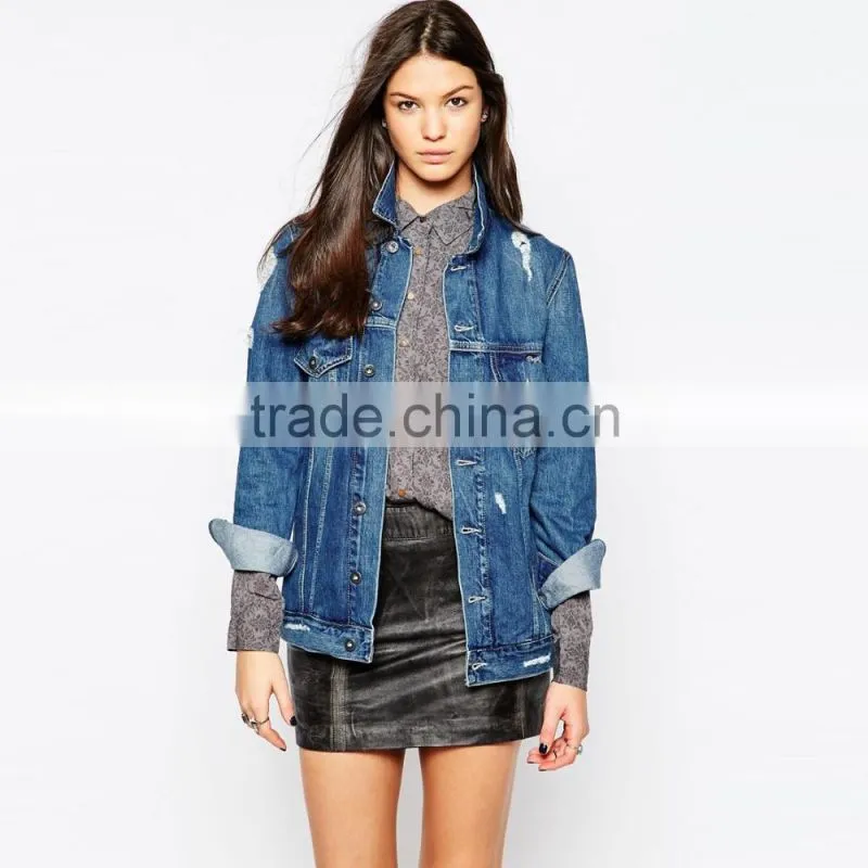 dark blue denim no hood jacket cheap factory price for women