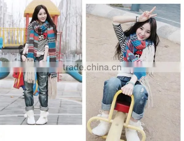 New design Bohemia nation style beautiful super long scarf with tassel warm knit lovers fashion scarves