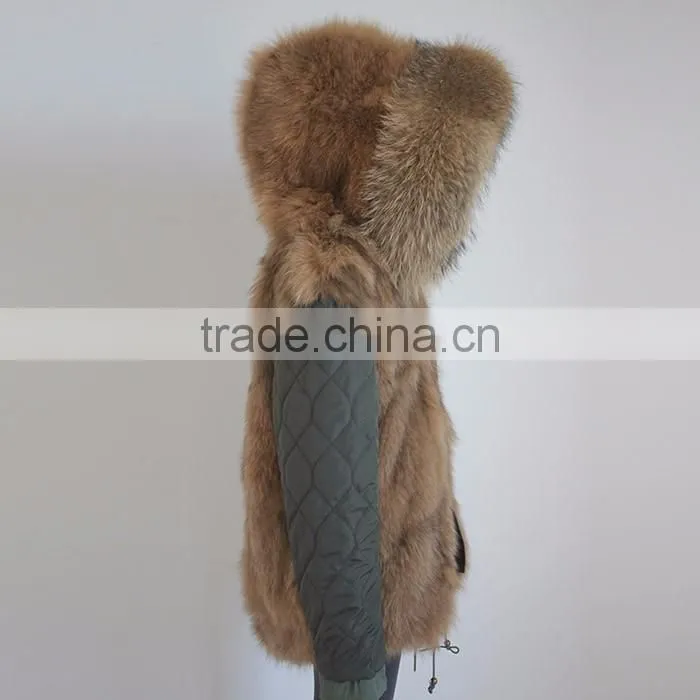 Myfur China Wholesale Fur Parka Mujer with Real Fox Fur Lining Raccoon Fur Collar Hooded