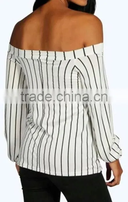 Runwaylover EY2357B New Style 2017 Ladies Fashion Off-Shoulder Stripe Blouse