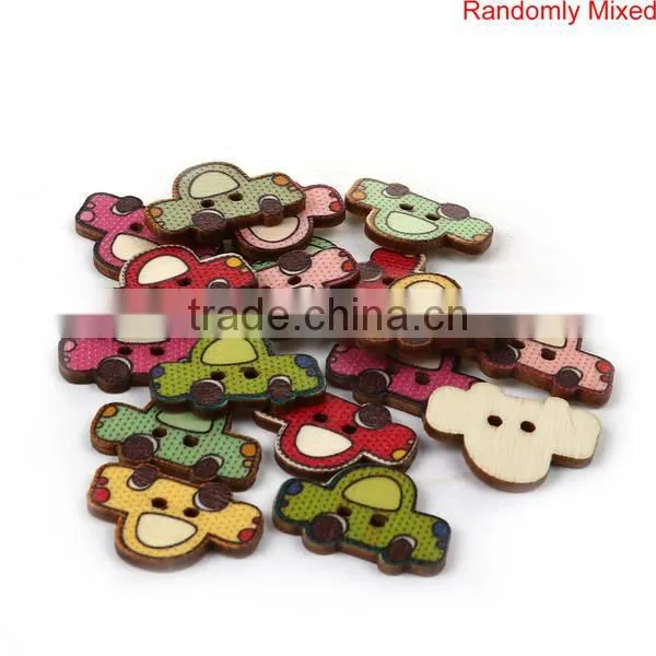 2 Holes At Random Car Shape Wood Sewing Buttons