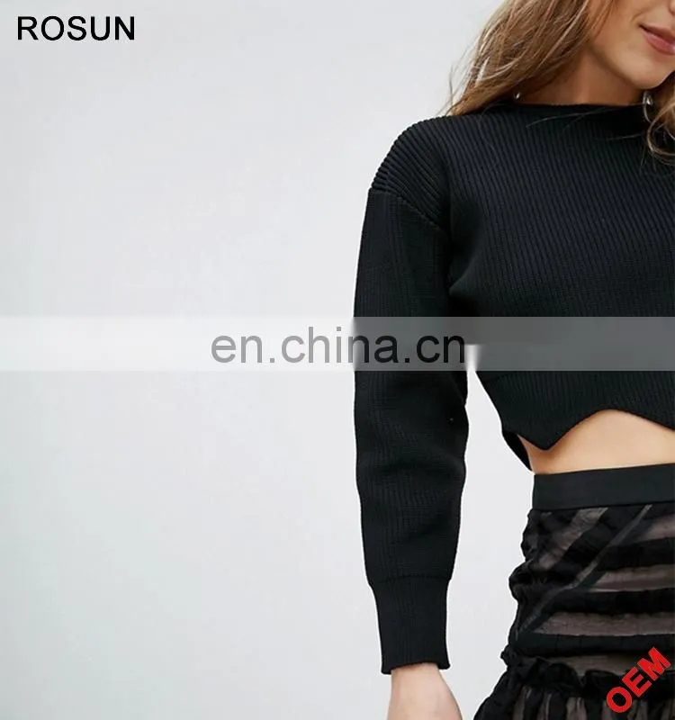 Factory Nylon blend Scallop Hem Knit Crop Sweater