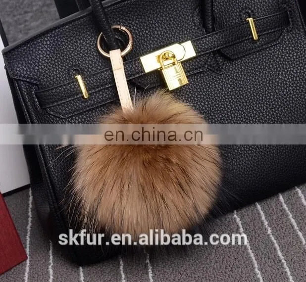 100% Real raccoon fur pompom keychain