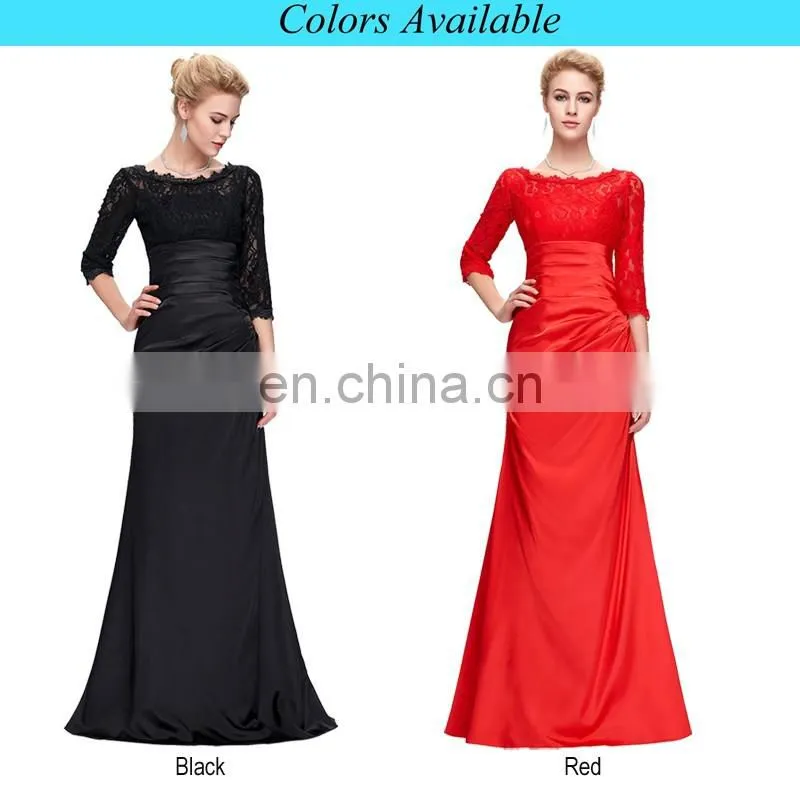 Grace Karin Elegant Long Sleeve Lace Evening Dresses Red CL4524-2