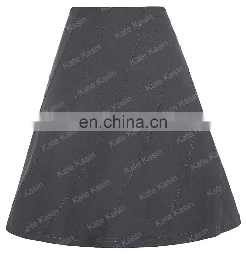 Kate Kasin Multi Panel Scallop Seam High Stretchy Dark Grey A-Line Skirt KK000291-2