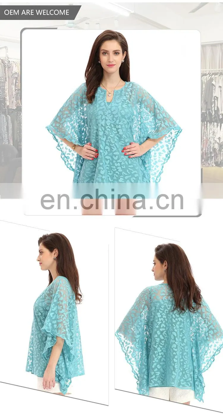 Jaquard Lace Free Size Poncho Cover-up Blouse for Old lady